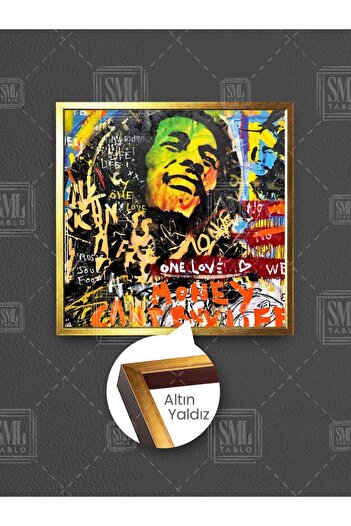 SML TABLO Bob Marley Grafitti Street Art One Love Banksy Decor Pictură pătrată pe pânză înrămată