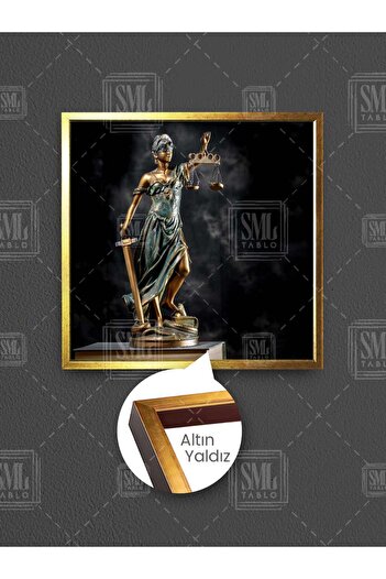 SML TABLO Themis, cu ochii închiși, ținând sabie și cântar, justiție, decor birou, pictură pătrată pe pânză înrămată