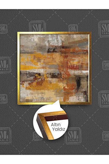 SML TABLO Artă abstractă modernă în tonuri de pământ, cupru roșu, artă abstractă, pictură pătrată pe pânză înrămată