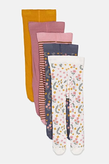 Tchibo Toddlers Girl 5 Piece Allover Print Tights, Pink