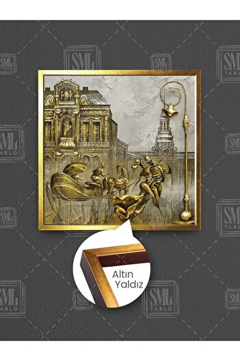 SML TABLO Lampă stradală Dansând îndrăgostiți romantici Decor auriu în relief Pictură pătrată pe pânză înrămată