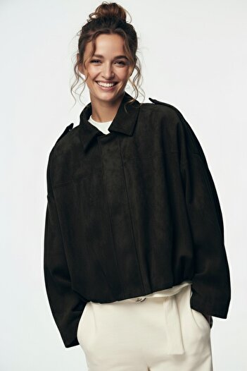 MEECY Women's Oversize Bomber Suede Jacket