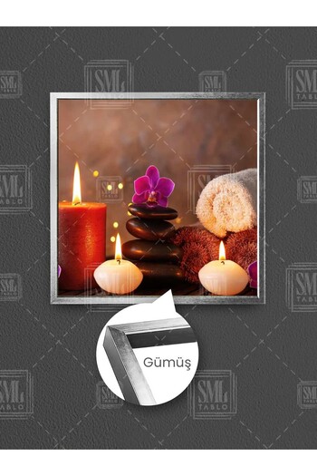 SML TABLO Lumânări cu orhidee roz Black Spa Zen Stones Prosop Salon de masaj Pictură pe pânză pătrată înrămată