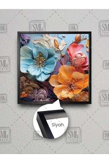 SML TABLO Flori colorate Portocaliu Albastru Roz Floare Decor modern Pictură pătrată pe pânză înrămată