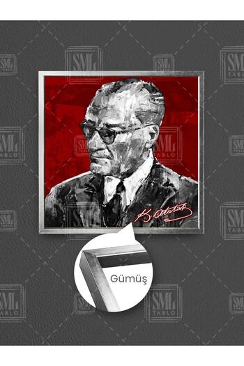 SML TABLO Portret carismatic cu ochelari al lui Mustafa Kemal Atatürk, pictură pătrată pe pânză înrămată