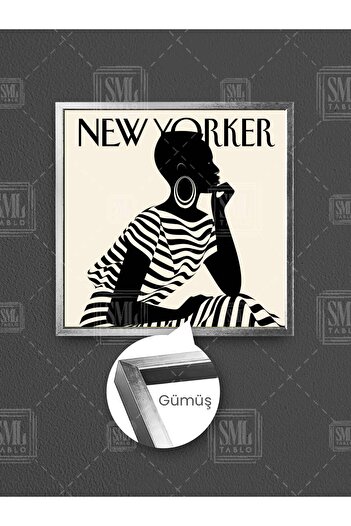 SML TABLO Pictură pe pânză pătrată înrămată, cu cercei, cu coperta New Yorker, pentru femei