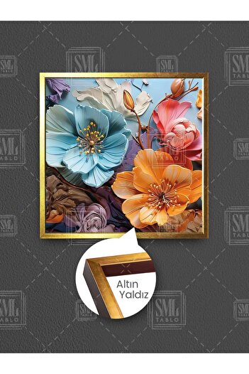 SML TABLO Flori colorate Portocaliu Albastru Roz Floare Decor modern Pictură pătrată pe pânză înrămată