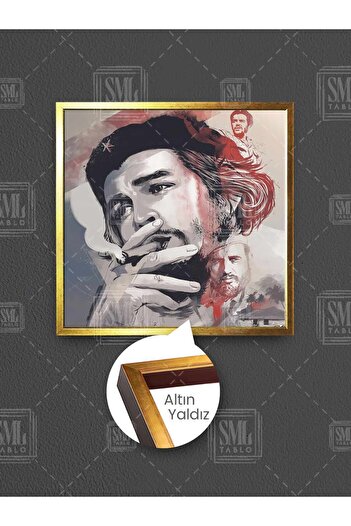 SML TABLO Ilustrație a liderului revoluționar cubanez Che Guevara, pictură pătrată pe pânză înrămată