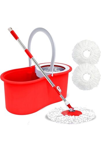 HYX Spin Mop and Bucket Set with Stainless Steel Extended Handle