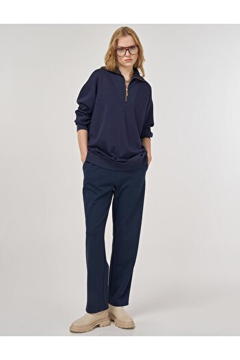 Kayra Off-Shoulder Viscose Sweatshirt Navy Blue