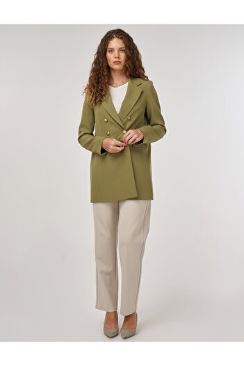 Kayra Button Detailed Blazer Jacket Khaki