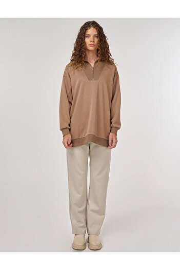 Kayra Off-Shoulder Viscose Sweatshirt Beige