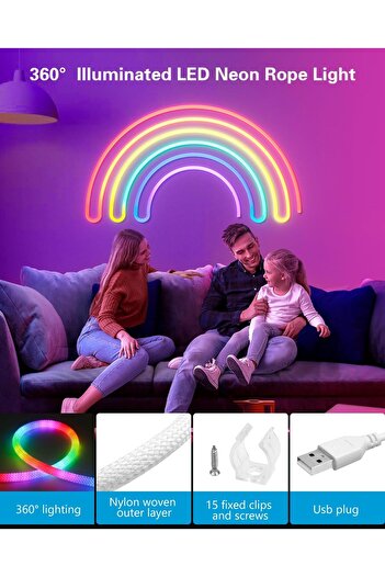 Generic 360° Round LED Neon Strip Light (5M) | RGB, Flexible, DC 5V, Indoor/Outdoor Decor