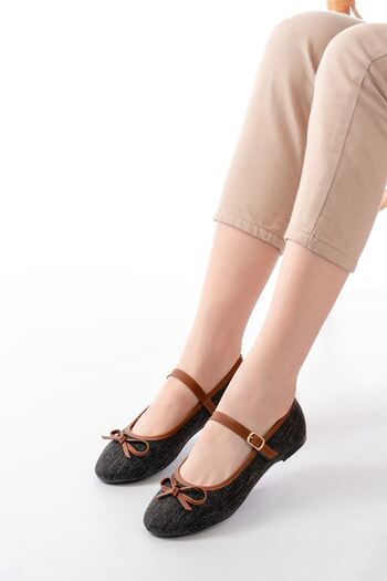 Budi 6321 Black Linen Daily Helmet Ballerinas with Buckle