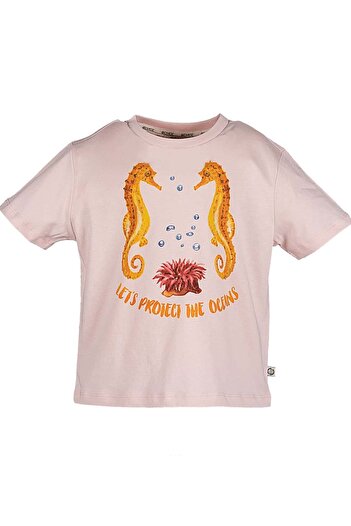 Ozmoz By Mukadder Özden Organic Pink Printed Summer Girl's T-Shirt
