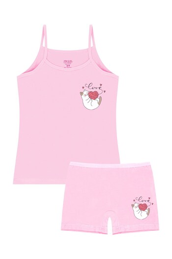 Öts Girl's Tank Top Boxer Lycra Pink Cat (96% Cotton - 4% Elastane)
