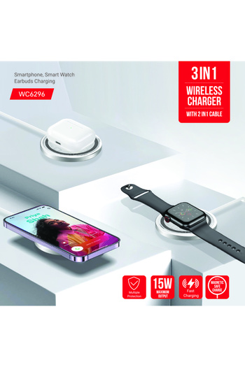 trands 15W 3 in 1 Wireless Charger with 2 in 1 Cable WC6296