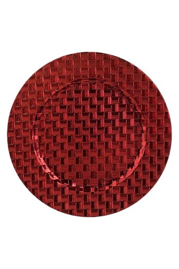 SHOPIENS Christmas Decorative Plate, Round, Plastic, Braided Pattern, Red, Diameter 33cm