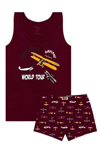Öts Boy's Tank Top Boxer Lycra Red Airplane (96% Cotton - 4% Elastane)