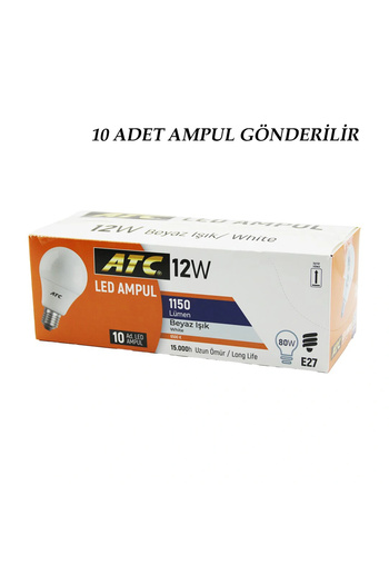 BYKOPUZ 10 Pcs Atc 12W=80W E27 White=6500K Led Bulb Lamp 1150 Lumen 15,000 Hours Life (5324)