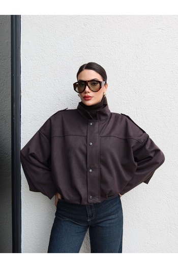 ESRAHELVACI Suede Bomber Jacket with Epaulettes