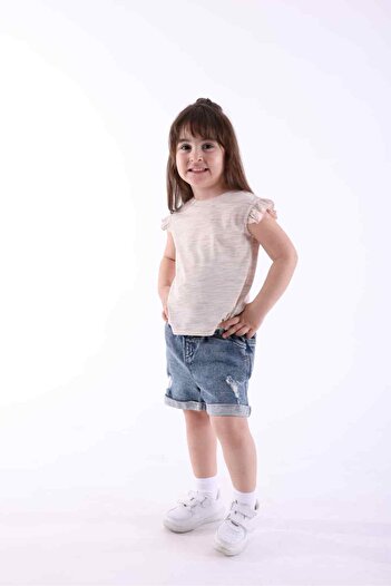 Ozmoz By Mukadder Özden Organic Striped Pink Summer Girl's T-Shirt