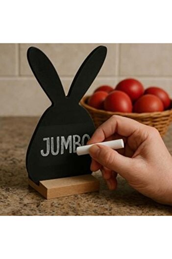 SHOPIENS Decorative Black Chalkboard in Rabbit Shape with Wooden Base & Chalk 9 x 5 x 16 cm