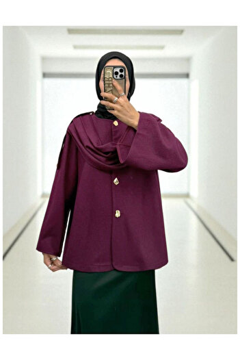 Modamorfo Winter Felt Jacket with Shawl Detail - Plum