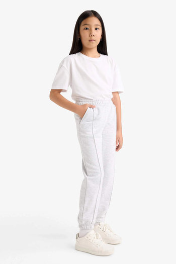 DeFacto X9036 Gray Girls' Basic Plain School Jogger Sweatpants with Elastic Waist