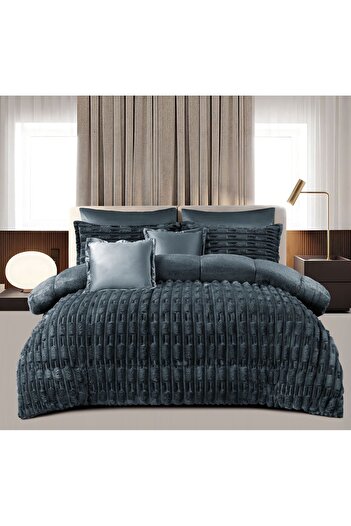 Roshen Winter double bed set, 6 pieces, made of soft velvet and luxurious fur to give you a feeling of warmth and comfort, size 250*230