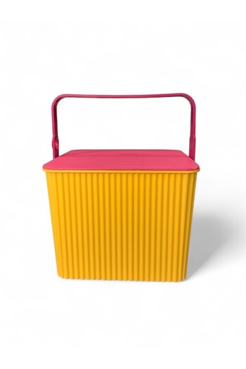 Saban Yellow - Pink, Square Serrated Plastic Cleaning Bucket – with Handle, Portable, Toy Bucket, Flower Pot 11 L