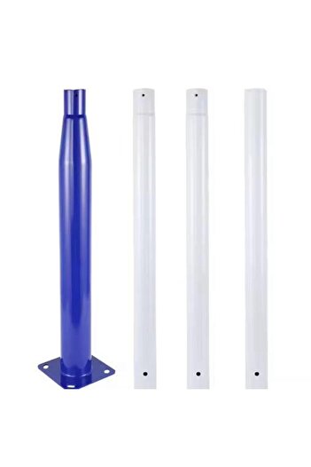 RFAN Metal Pole for Solar Lamps with Flange, 4M, White/Blue