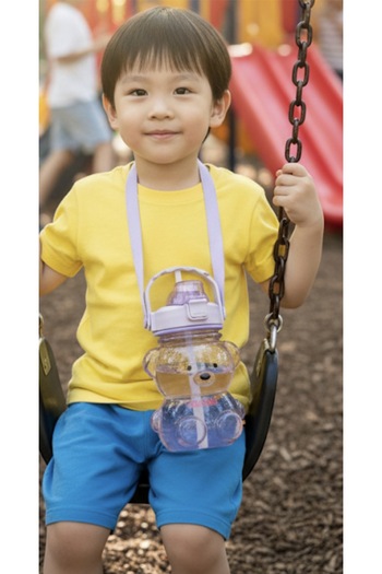 Butik Center Colorful 1000 ml Water Bottle with Smile Teddy Bear and Sticker Gift