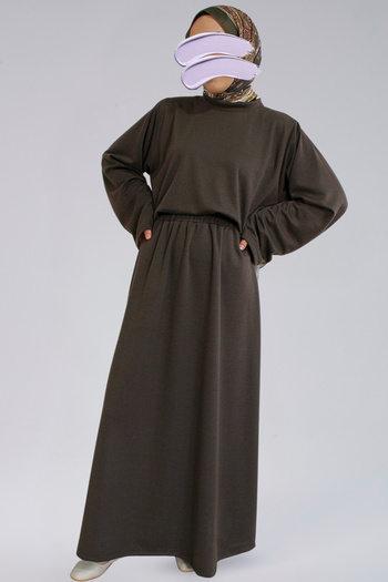 BNZ TEKSTİL Seasonal Women's Suit Ecrin Fabric Wide Sleeve Crop & Bell Skirt Women's Suit