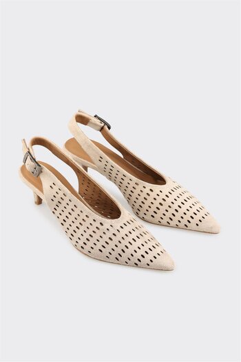 Elle Shoes Bej Deri Kadın Topuklu Ayakkabı