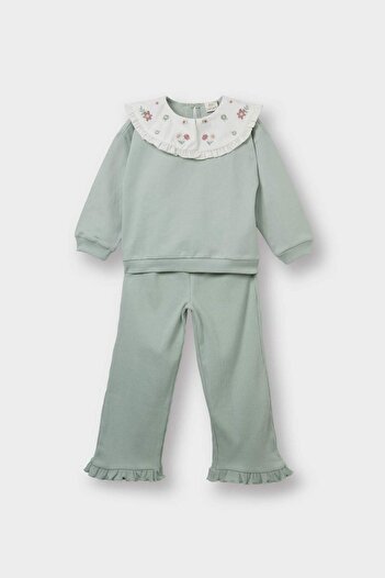 DeFacto Baby Girl 2-Piece Set Large Collar Sweatshirt Sweatpants F6299A525Wn