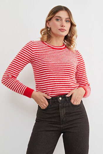 Fulla Moda Striped Bearded Sweater