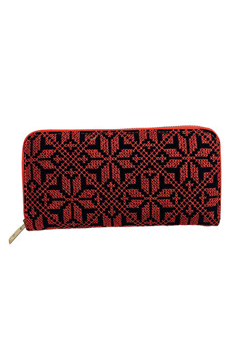 Zaytoon Palestinian Traditional Red Embroidered Single Zipper Women's Large Wallet 20*10 cm A100016