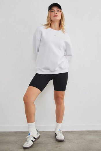 Fulla Moda Φούτερ Oversize με λεπτομέρεια από πέτρα με 3 κλωστές