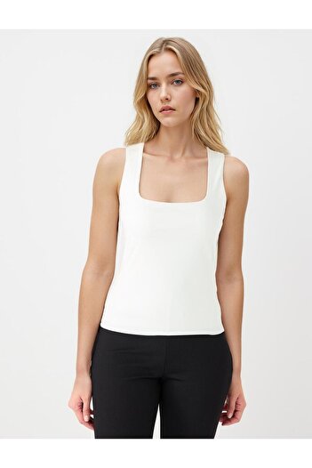 Jimmy Key Ecru Slim Fit Strappy Square Neck Knitted Tank Top