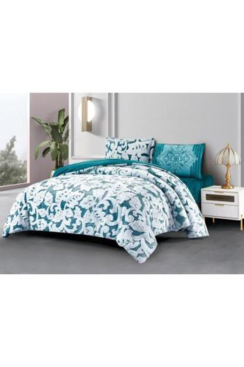 PROMISE BLUE GREEN King Comforter Set Jacquard Velvet 6 Pieces Turquoise