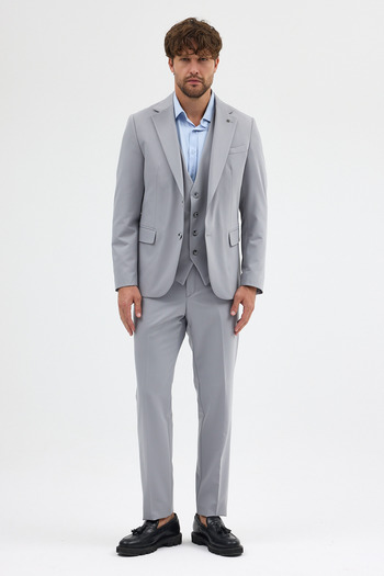 Frappoli Ruben Men's Grey Polyviscose Fabric Jacket+Pants+Vest Slim Fit Suit