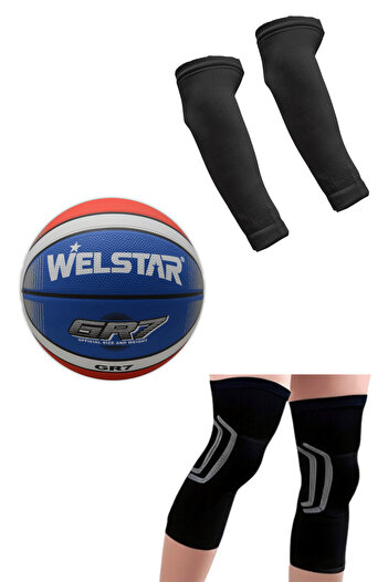 Alvin Spor Basketball Sports Set - Full Set with Basketball, Knee Pads, Arm Sleeves Size L