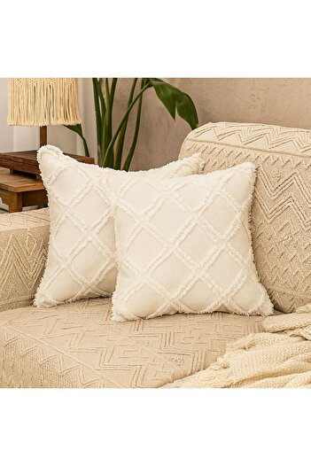 Divanest Ecru Chenille Pique Throw Pillow Cover Set of Two 40X40