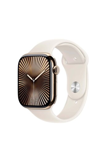 Apple Ceas Seria 10 GPS + Cellular, Carcasă din Titan Auriu de 46 mm, Curea Sport Starlight - S/M