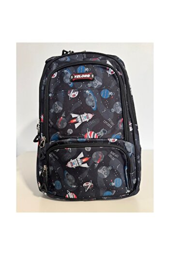Dartonia Backpack with Multiple Compartments– 45x32x16 cm, Ergonomic Back, Black with Planets and Rockets