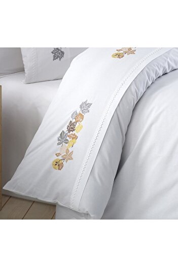 Valentini Bianco Double Bed Linen Set, 100% Cotton, White with Embroidery, Autumn