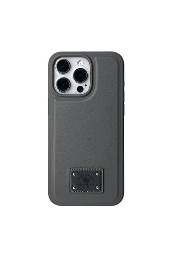 Santa Barbara Polo & Racquet Club iPhone 15 Pro Gilbert Titanium Grey Case, Magsafe, Genuine Leather