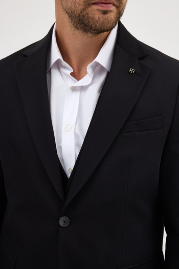 Frappoli Ruben Men's Black Polyviscose Fabric Jacket+Pants+Vest Slim Fit Suit