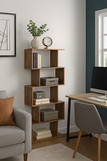 UnicSpot Zig-zag bookcase, brown, 70x24x190.5 cm
